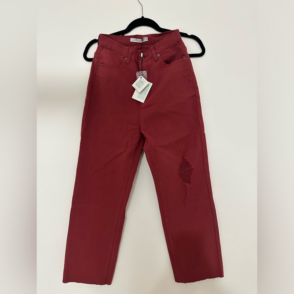 ByEGREIS Brand Red Wine High Waist Jeans